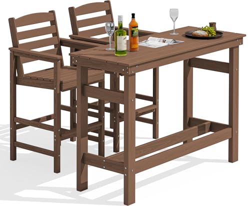 SERWALL Outdoor Bar Set with 2 Chairs and Table