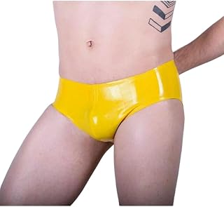 GAYLOP Pantalones cortos de látex para hombre, calzoncillos de goma, ropa interior amarilla