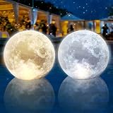 Cootway Full Moon Floating Pool Lights - 15" Inflatable Waterproof Solar Pool Lights that Float, Cool White&Warm White Light Up Pools Balls, Float or Hang in Pond Backyard Garden Party Decorations(2)