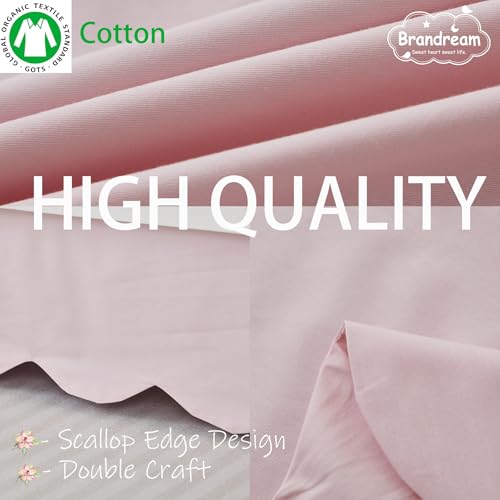 Image of Brandream Scallop Edge Cotton Crib Skirt, Baby Boy, Baby Girl, Gender Neutral Crib Skirt Toddler Bedskirt Farmhouse Chic Nursery Crib Bed Skirt, Boho Bohemian Solid Pink