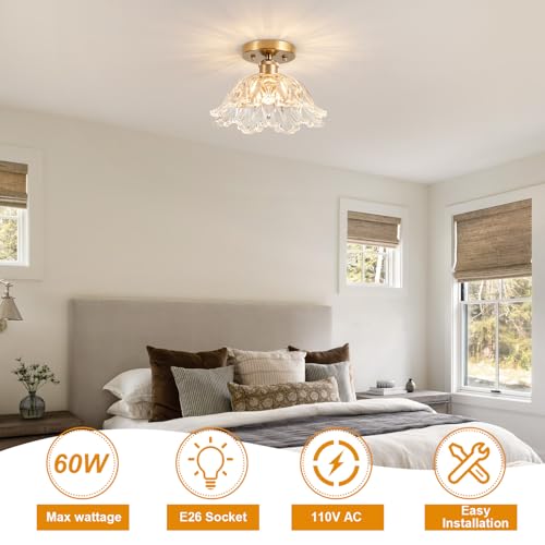 Image of Semi Flush Mount Ceiling Light, Vintage Ceiling Light 11 inch,Transparent Glass Light Fixture E26 for Kitchen Entryway Bedroom Dining Room