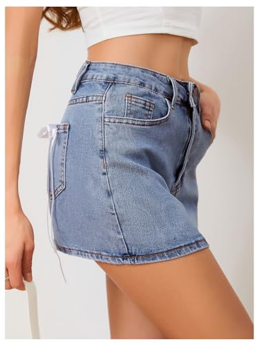 MakeMeChic Women's Denim Skirt High Waist Bow Pocket Bodycon Y2K Mini Jean Skirts3