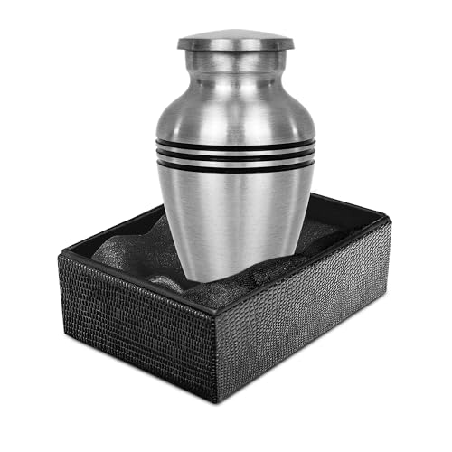 Trupoint Memorials Small Urns for Human Ashes Keepsake, Pewter Decorative Mini Cremation Urn for Adult Men & Women, Set of 4, Silver Lining
