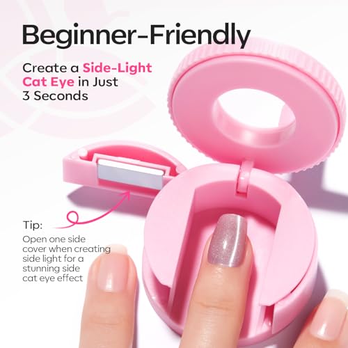 Image of Modelones 5D Automatic Pink Nail Magnet for Cateye Gel Polish, Upgraded 3-in-1 Strong 360 Rotating Glass Bead Magnetic Side-Light Nail Magnet for Beginner-Friendly DIY Nail Designs (Magnet Only)