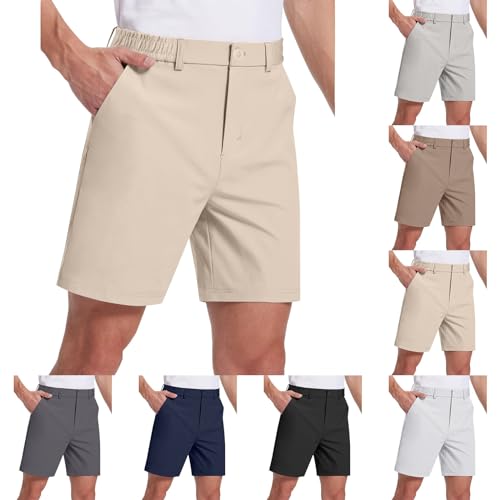 Pantaloncini da golf da uomo elasticizzati da uomo, vestibilità regolare, per ufficio, lavoro, classico, business, bermuda estivi UPF 50+, per protezione solare, stile casual, con tasca, bianco, L