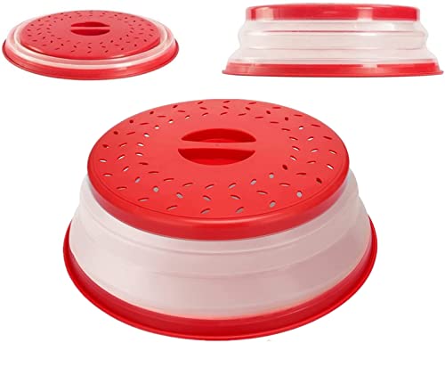 Ousyaah Couvercle à Micro-Ondes Pliable,Panier de vidange de Pliage Multifonctionnel, Cloche de Conservation en Silicone, Anti-éclaboussures pour Micro-Ondes pour Chauffage, Sans BPA (Rouge) Cover