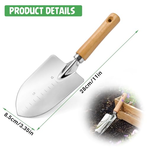 Aluminium Garden Trowel with Measurement Markings, Lightweight Wooden Handle, Heavy Duty Digging Tool for Planting, Soil, Compost - Image 2