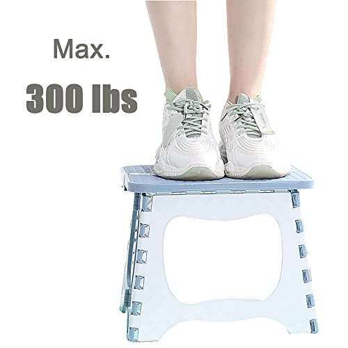 Image of Folding Step Stool Compact Plastic Foldable Step Stool Holds Up to 300 lbs,12 inches,Non-Slip(Green)