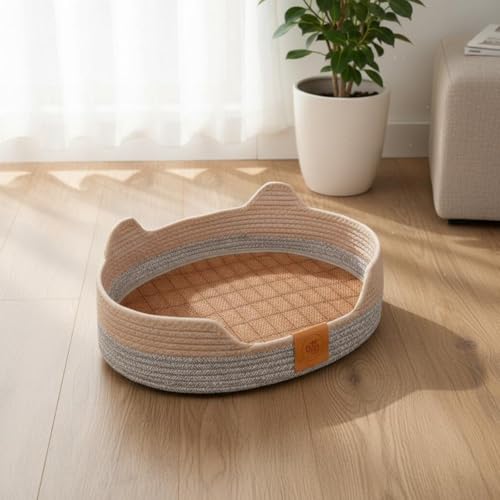 Panier pour chat tissé à la main gris mélangé résistant aux griffes