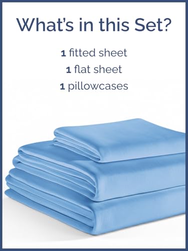Image of Kids Twin Size Bed Sheet Set - 3 Piece Kids Loft Bed Sheets - Solid Blue Themed Bedding - Soft, Cute and Cozy - Breathable and Machine Washable - Bedding for Boys, Girls, Teens & Toddlers - Oeko-Tex