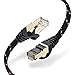 Short Ethernet Cable 2Pack, SNANSHI Cat 7 Flat Ethernet Cable 5 ft Nylon Braided RJ45 Network LAN Cable for Modem Router LAN Network Playstation Xbox Black