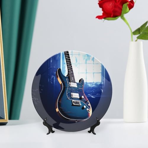 Plato decorativo Bone China azul con soporte 7 pulg miniatura 6