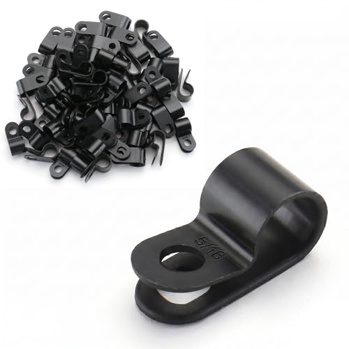 Image of BAOMAIN 5 /16-Inch R-Type Cable Clamps, 100-Pack Black Nylon Wire Management Clips, UC-1.5 Screw-On Cord Fasteners for Home, Office, and Industrial Use