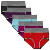 POKARLA Women's High Waisted Cotton Underwear Soft Breathable Panties Stretch Briefs Regular & Plus Size 5-Pack, Multicolored-05-5pack, 3X-Large