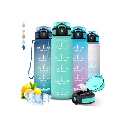 Grsta Trinkflasche 1l, Trinkflasche Sport, Wasserflasche mit Strohhalm, Auslaufsicher, Wasserflasche Kohlensäure Geeignet… – Ansicht 1