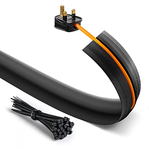 Deeba UK Floor Cable Cover Protector with Pack of Cable Ties | Medium Duty Wire Cover with Non-Slip Base Protect Cables & Prevent Trip Hazards | Ideal for Home Offices Retail Gyms & Garages (2M)