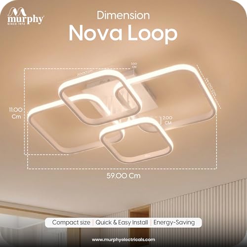 Image of Murphy LED Ceiling Light | 40W 3 Color (Warm /Natural /Cool) | Geometric Flush Mount Acrylic Light for Living Room, Bedroom, Dining Room & Hallway | Pack of 1