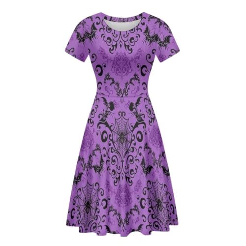 Image of POLERO Women Puffy Swing Elegant Party Midi Dresses Short Sleeve Round Neck A-Line Dress