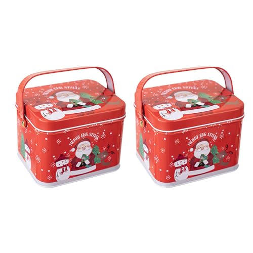 2PCSブリキスーツケースキャンディボックスハンドル付きクリスマススイッズ装飾ギフトストレージコンテナ装飾的なブリキボックス
