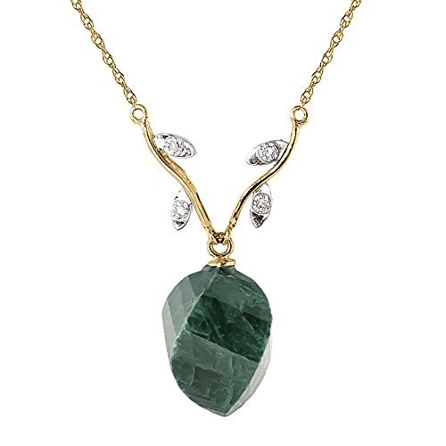 Galaxy Gold GG 14K Solid Gold Necklace with Natural Diamonds and Twisted Briolette Emerald