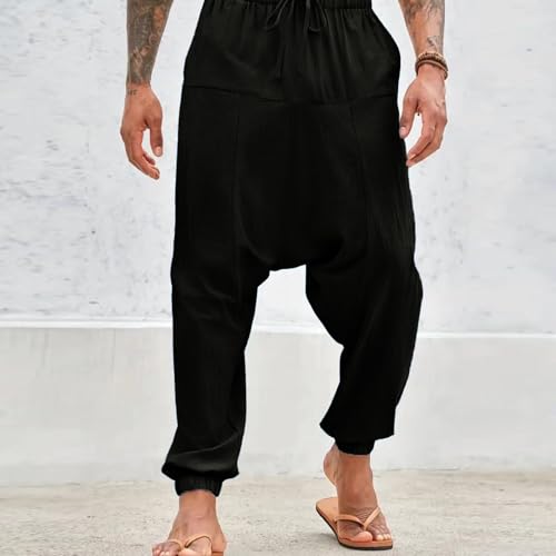 Harem Pants for Men Baggy Style Low Crotch Yoga Pants Elastic Waist Drawstring Ankle Length Loose Fit Beach Pants3