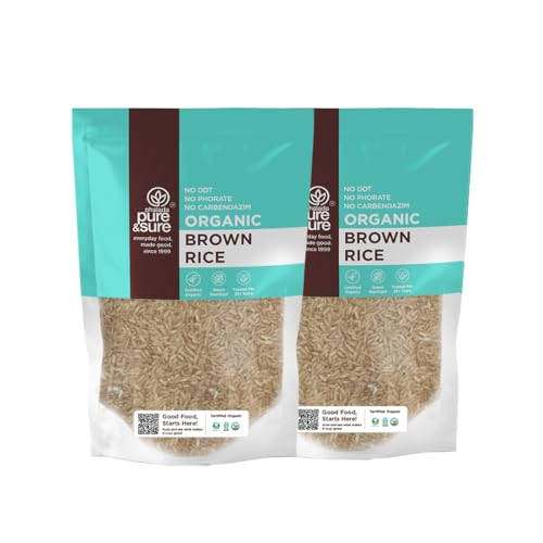 Image of Pure & Sure Organic Brown Rice 2Kg | 100% Naturally Processed & Unpolished Brown Chawal | Rich in Protein & Fiber | Helps to control Diabetes & Blood Pressure| 1Kg each (Pack of 2)