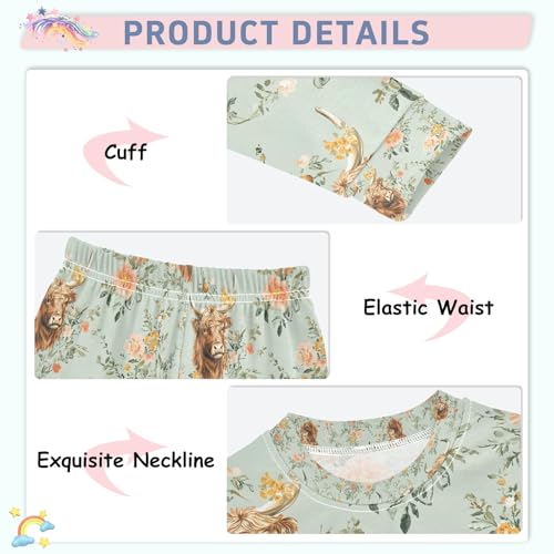 senya Highland Cows Vintage Flower Pajamas Set Long Sleeve Soft Cotton Sleepwear 2 Piece4