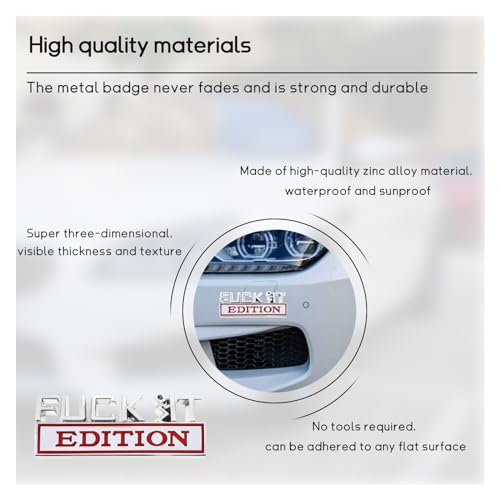 Image of Dickno 2 PCS Fuck It Edition Emblem for Car, Auto Fender Bumper Decoration Stickers, Vehicle 3D Side Fender Rear Trunk Decal Badge, Universal Exterior Accessories for Car (Silver & Red)