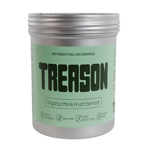 Treason, 100% Monk Fruit Extract Sweetener, Without Erythritol or Allulose, Keto Friendly, Non-GMO, Zero Sugar, 400 Servings, 20g