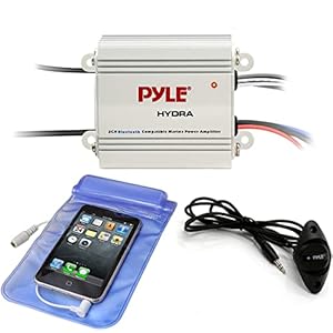 Pyle Auto 2-Channel Bridgeable Marine Amplifier with Bluetooth Speakers, White