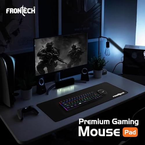 Image of FRONTECH Premium Gaming Mouse Pad | Extended Desk Mousepad with Anti-Slip Rubber Base, Stitched Edges | Water & Heat Resistant | Smooth & Precise Control (MSP-0059 Black)