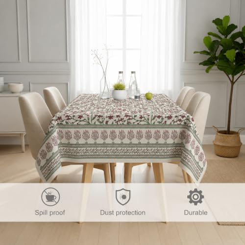 Image of STITCHNEST Cotton Slub Table Cover for 6 Seater Dining Table|54 x 78 Inches, Digitally Printed|Durable, Washable & Fade-Resistant Fabric
