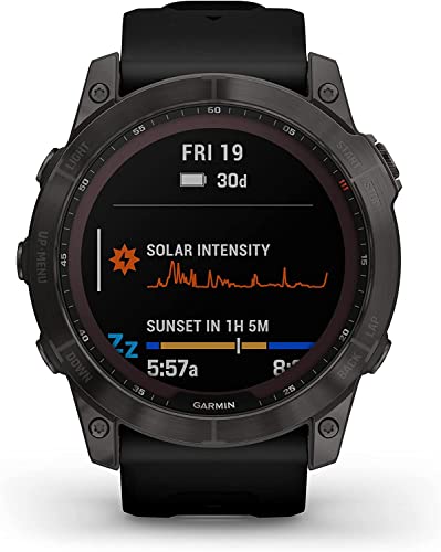 Fenix 7X Sapphire Solar Edition Smart Watch, Large 51 Mm Adventure Smartwatch, Rugged Outdoor Watch With Gps, Touchscreen, Carbon Gray Dlc Titanium With Black Band, With A Lumintrail Wall Plug #TOP1