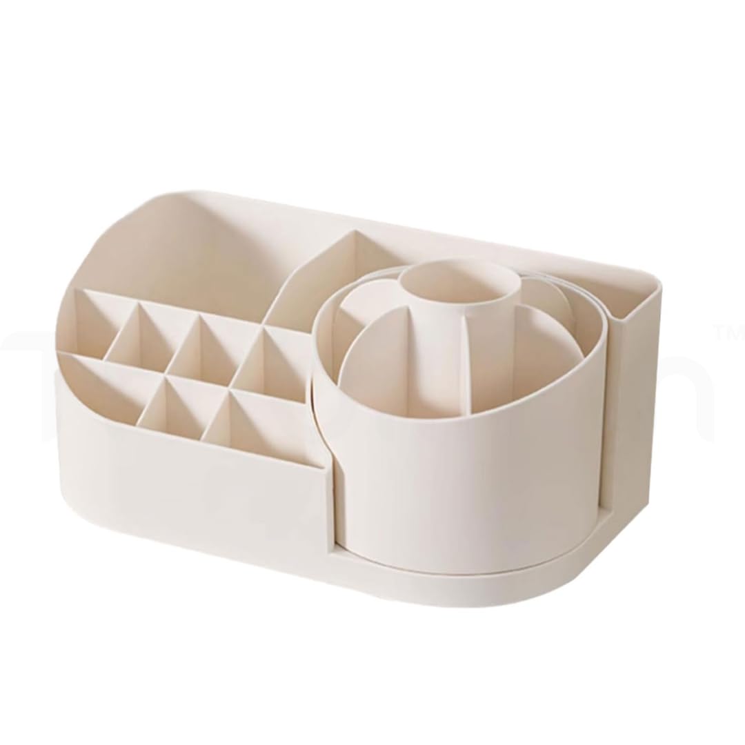 Sponsored Ad - Revolve 360 Degree Rotating Office Desk and Makeup Brush Organizer Stand, Multipurpose Organizer with 16 Compartments for Brushes, Pens, Stationary – Durable, No Installation Needed (White)