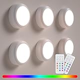 BESTDLCLITE LED Puck Lights with Remote Control, 13-Color Under Cabinet Lighting Wireless, Battery Operated Stick-On Lights, Dimmable Push Light for Closet/Shelf/Wall (6 Pack)