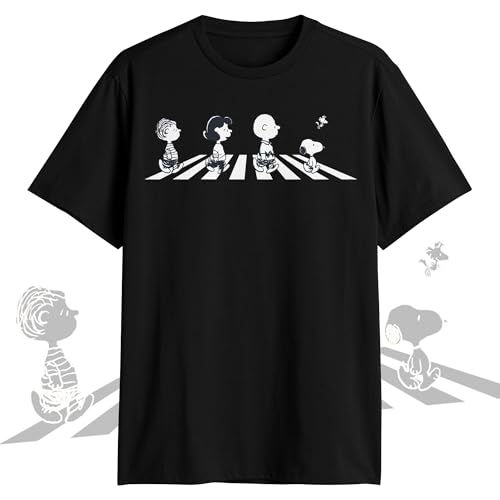 Peanuts T-Shirt Men's Abbey Road Crossing Black and White Graphic Print Tee3
