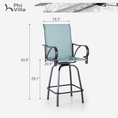 Image of PHI VILLA Outdoor Bar Stools Set of 2, Swivel Patio Bar Stools & Chairs with Armrest, All-Weather High Top Outdoor Bar Chairs for Outside, Porch and Deck