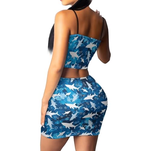 Image of Biyejit Women's 2 Piece Summer Outfits Spaghetti Strap Crop Tops and Bodycon Mini Skirt Dress Set Plus Size S-4XL
