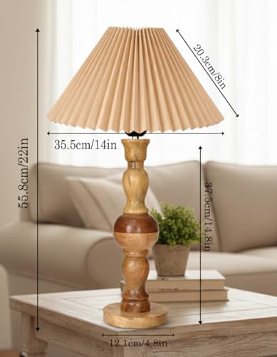 Image of Homesake Wooden Bubble Design Table Lamp for Bedroom & Living Room | Home Decor Lighting | Nightstand Lamp | Reading Lamp | Vintage | Minimalist | Modern Bedside Lamps, (Pleated Jute)