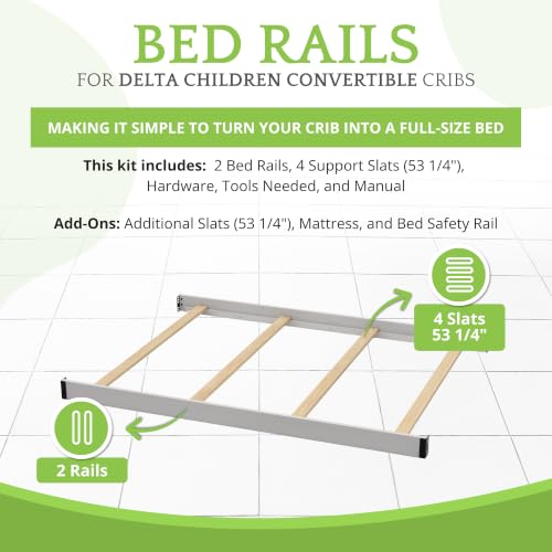 Image of Full-Size Conversion Kit Bed Rails Compatible with Delta Children Convertible Cribs - Solid Wood Rail #0050 - Toddler and Adult Bed Rail for Full-Size Beds - Baby Furniture (Moonstruck Grey - 1351)