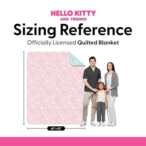 Image of Northwest Sanrio Cinnamoroll Reversible Quilted Throw, Kawaii Cherry Cupcake Pattern, for Anime Fans, Game Room, Chair or Couch, 60 x 80 Inches
