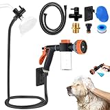 Dog Washing Hose Attachment for Pet Bathing with Black 3 Way Shower Diverter, Dog Wash Hose Nozzle Shampoo Sprayer for Pet Grooming Shower, Dog Shower Attachment for Bathroom