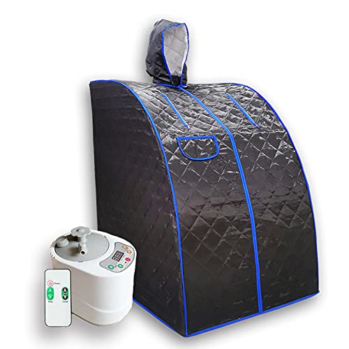 Smartmak Steam Sauna, 2L Steamer with Remote Control, Full Body One Person Heat Box with Hat for Home Use &Detox Therapy- Black