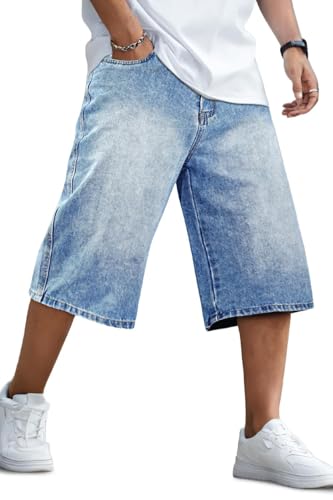 Heyfanee Kurze Hosen Herren Baggy Sommer Jeans Shorts Y2k Loose fit Denim Hosen Männer Jorts Hellblau 34