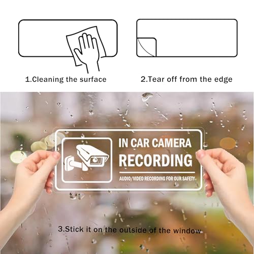 Image of 4Pcs for Car in Car Camera Recording Sign for car, Audio Video Recording Window Vinyl Sticker Self-Adhesive Security Warning Sign Removable for Car Vehicle -5.9 x 2.5 Inch