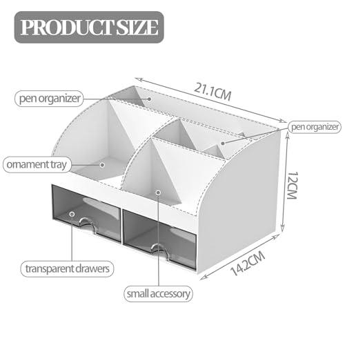 Organizador de mesa de escritório com 6 compartimentos e 2 gavetas transparentes, organizador de mes