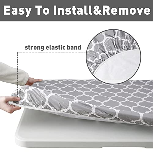 Picnic Table Cover With Bench Covers Vinyl Tablecloth With Elastic Band And Flannel Backing Fitted Table Covers For 6 Foot Rectangle Tables-For Outdoor/Bbq/Camping(30 X 72 Inch,3-Pcs,Grey Morocco) #TOP4