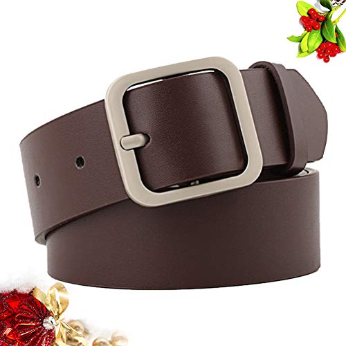 Cinto feminino de couro KESYOO casual totalmente ajustável, Café, prata, 110X3.3CM