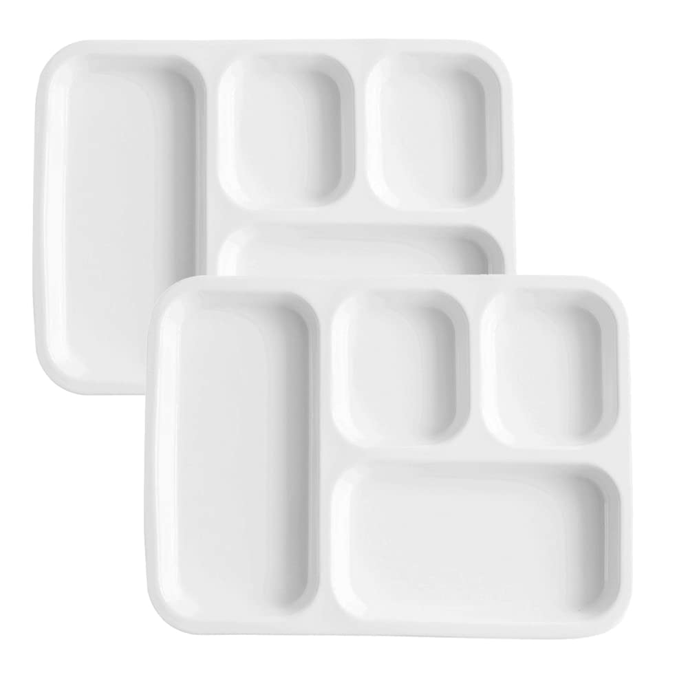 TAMUME White Porcelain Plate with 4 Compartments, Portion Control Plate with Sections for Adults, Set of 2 (Rectangle*2)