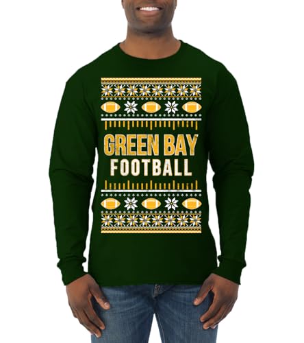 City of Green Bay GB | American Football Ugly Christmas Sports Mens Long Sleeve Shirt, Forest Green, Large